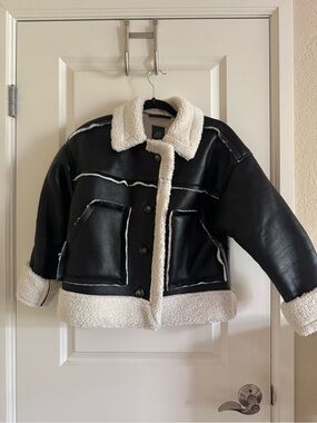wild fable Black Faux Leather Sherpa-Trim Jacket